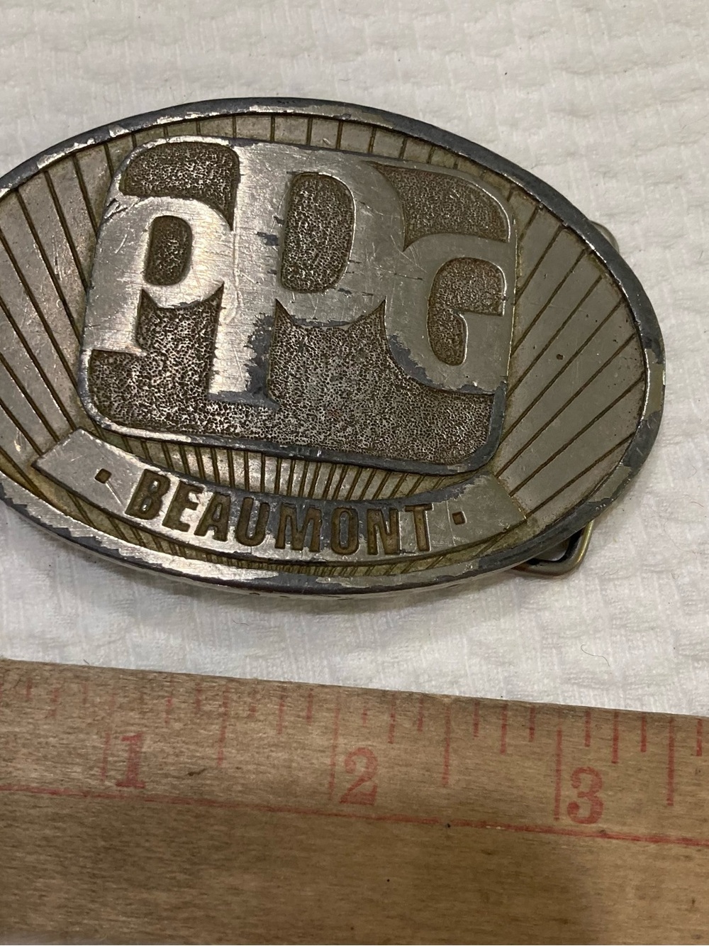 Silver-Tone PPg Logo Oval Belt Buckle - Silver/Bronze